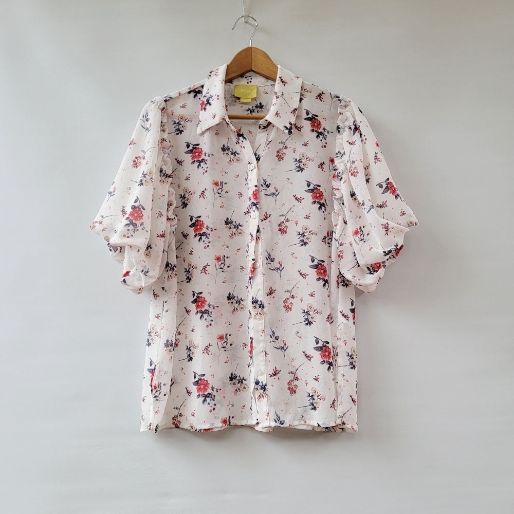 Anthropologie Maeve Dellaroe Floral Blouse Size Large Cottsgecore Ditzy Neutral - Picture 16 of 16